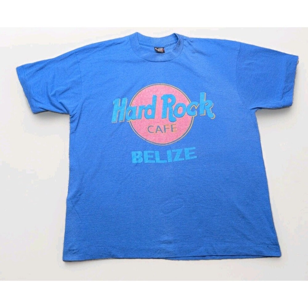 Vintage Hard Rock Cafe Belize Fruit Of The Loom Best T-Shirt Size XL Blue